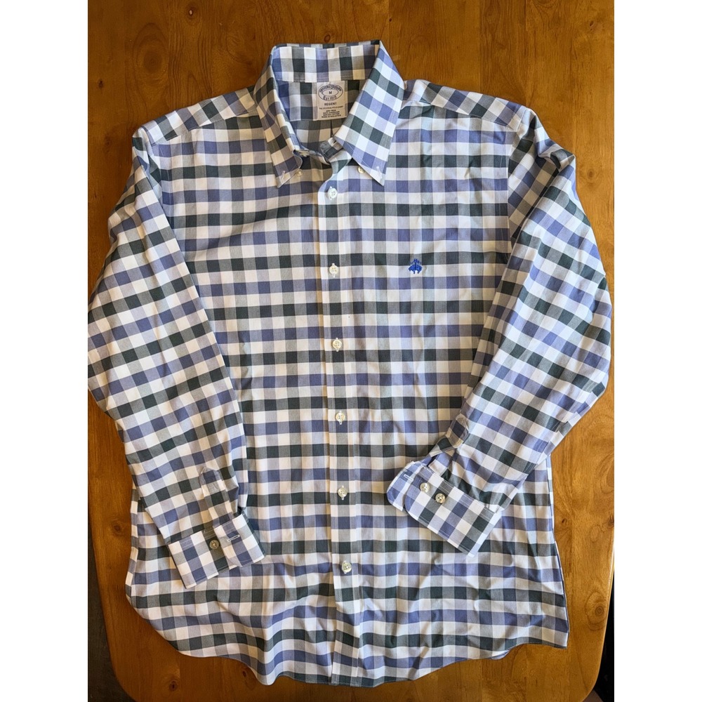 Brooks Brothers Regent Non-Iron Supima Cotton Gingham Shirt Mens M Blue Green